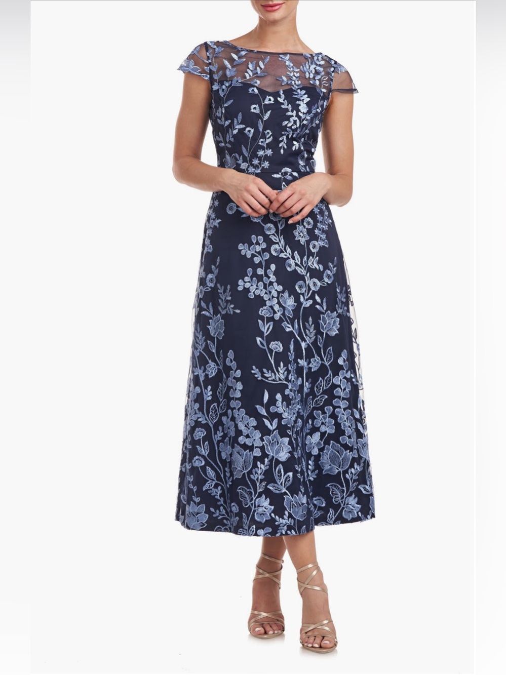 JS Collections Meredith Floral Embroidery A- Line Dress. Size 4 Women #524